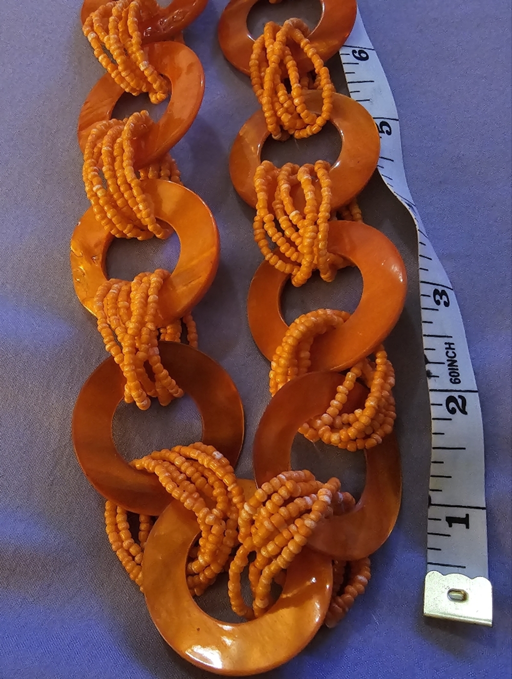 Vintage Bright Orange Beaded Link Statement Necklace